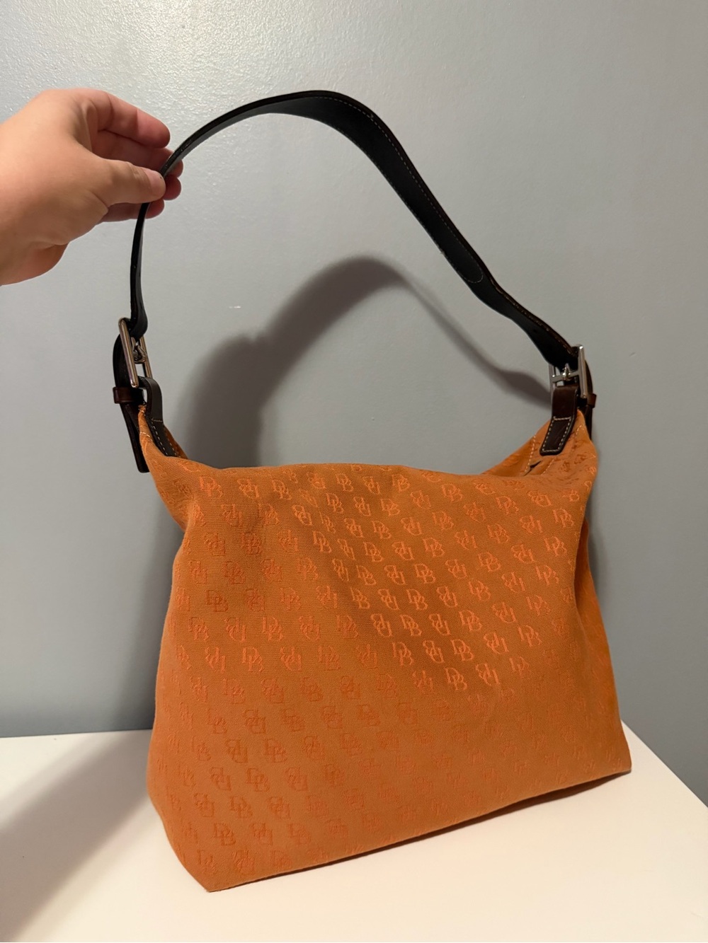 Dooney & Bourke Vintage Orange Monogram Canvas Shoulder Bag